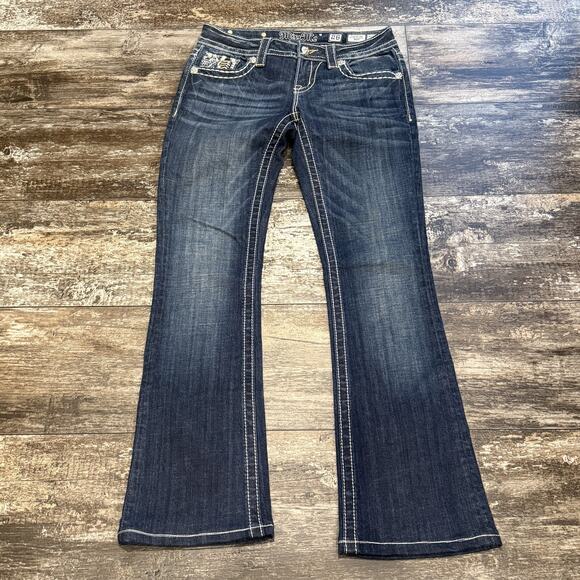 Miss Me Jeans Womens 26 Blue Signature Boot MK 324 Embroidered Distressed‎ Denim - Picture 15 of 15